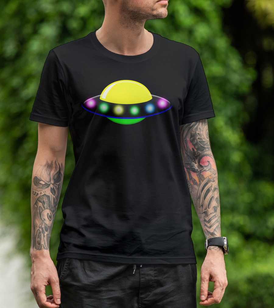 Rocket Astronaut UFO Planets Space Colorful Flying Saucer T-Shirt