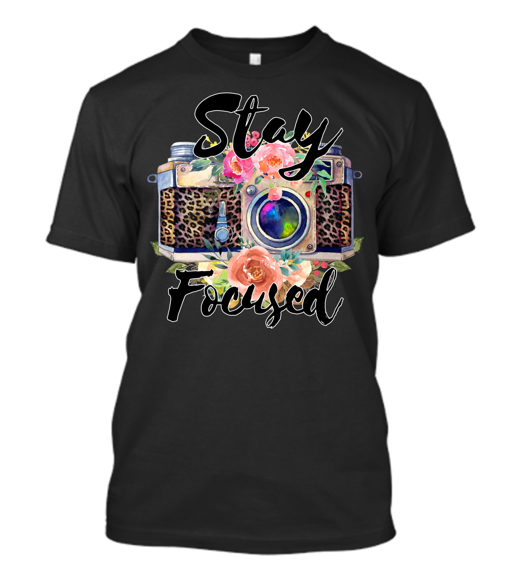 Stay Focused Camera With Floral And Leopard Print T-Shirt