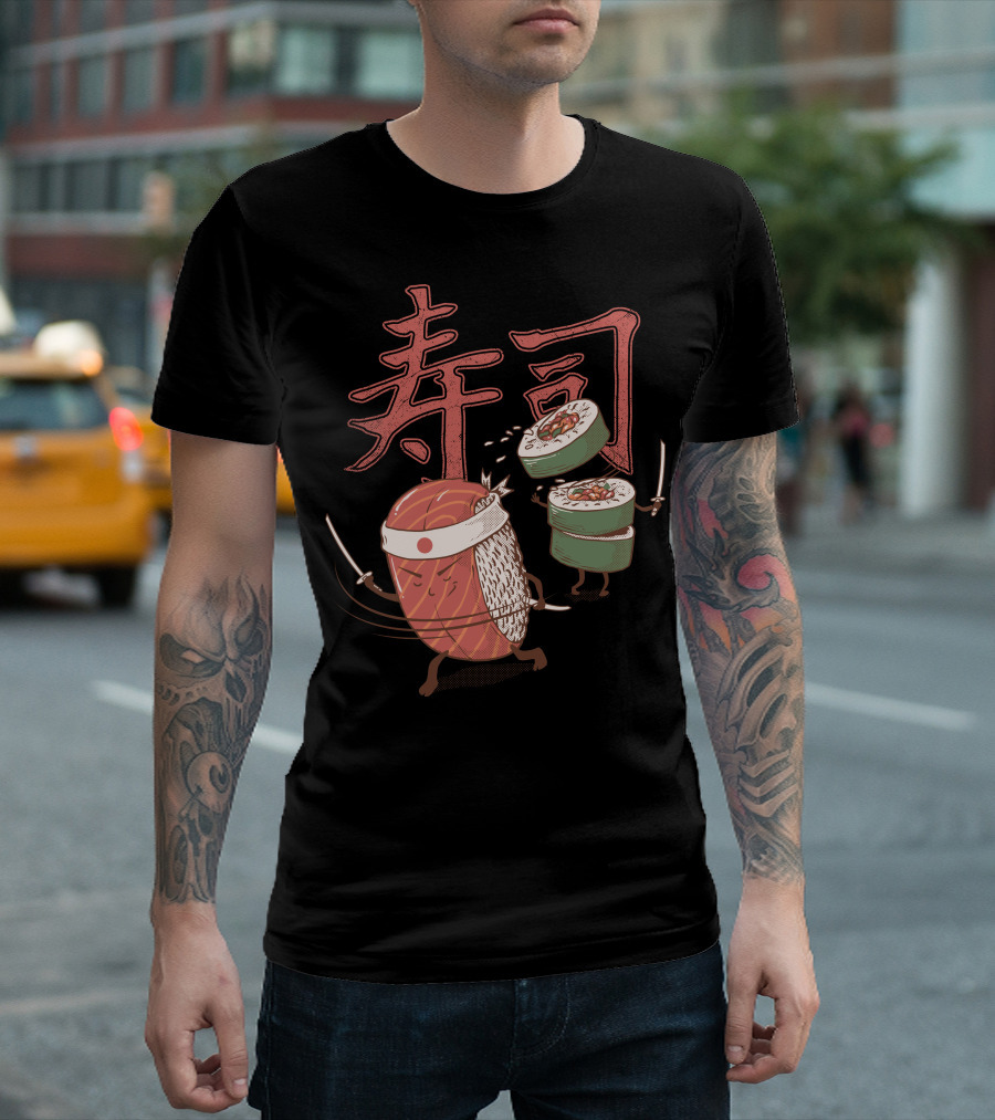 Sushi Warrior Battling Samurai Roll T-Shirt