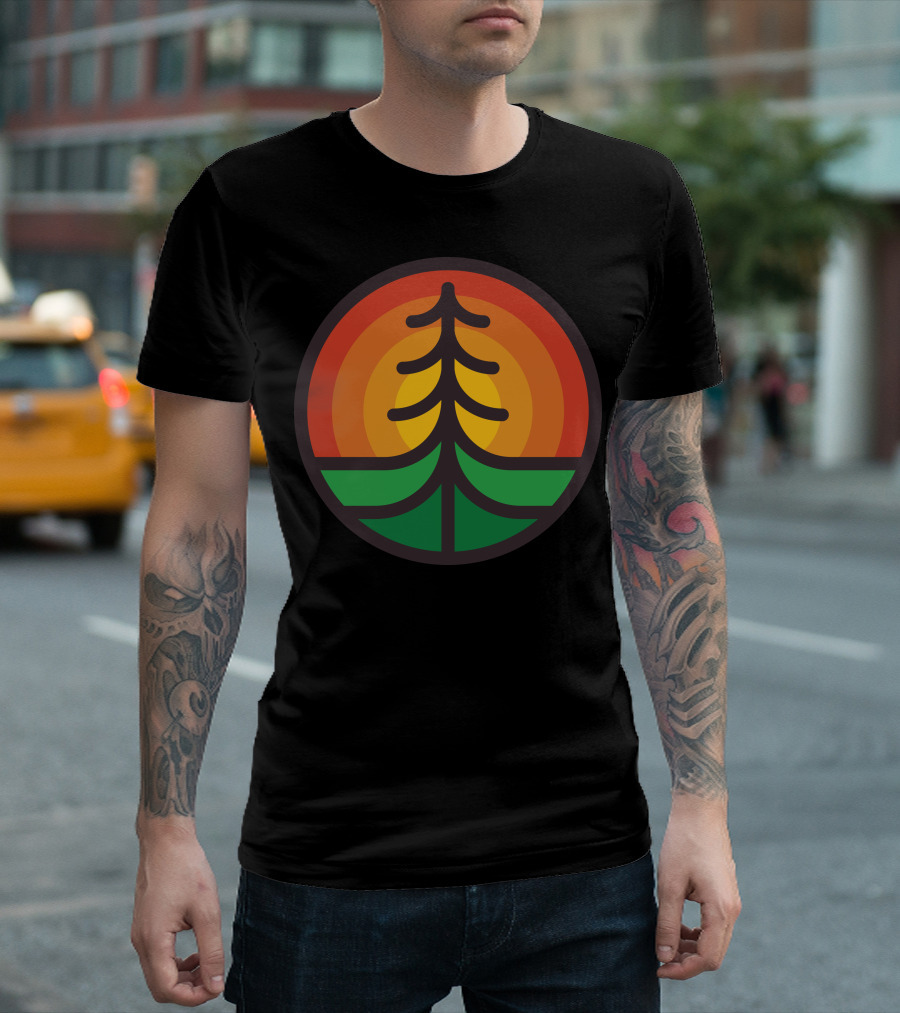 Tree and Sunset Circle with Orange and Green Layers T-Shirt