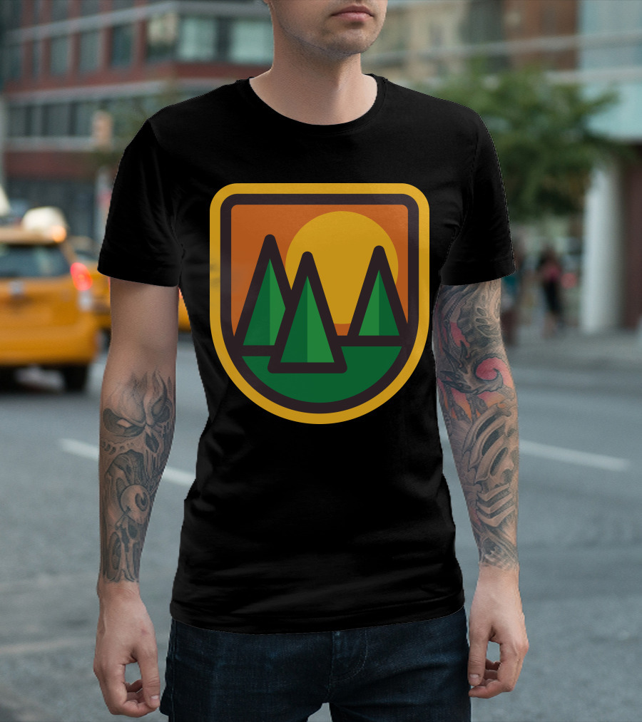 Sunset Pine Trees Retro Badge T-Shirt