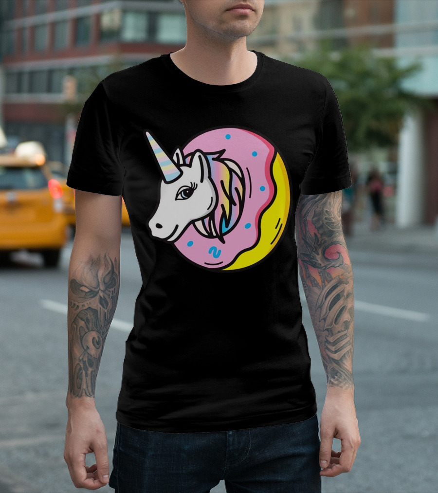 Unicorn Donut Head with Rainbow Sprinkles and Pastel Colors T-Shirt