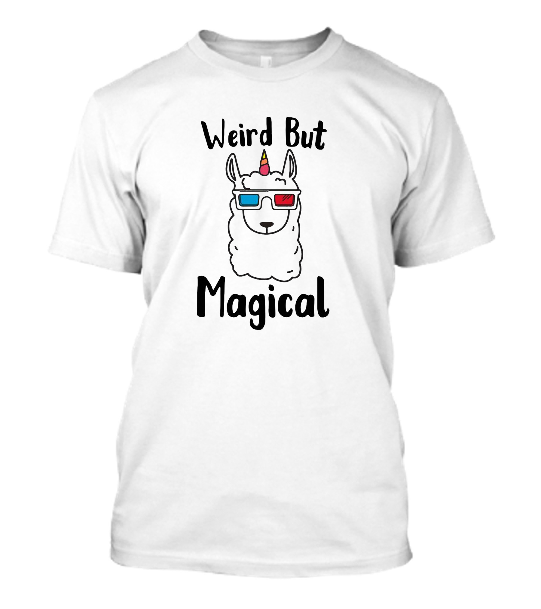 Weird But Magical Llamacorn Wearing 3D Glasses With Unicorn Horn T-Shirt