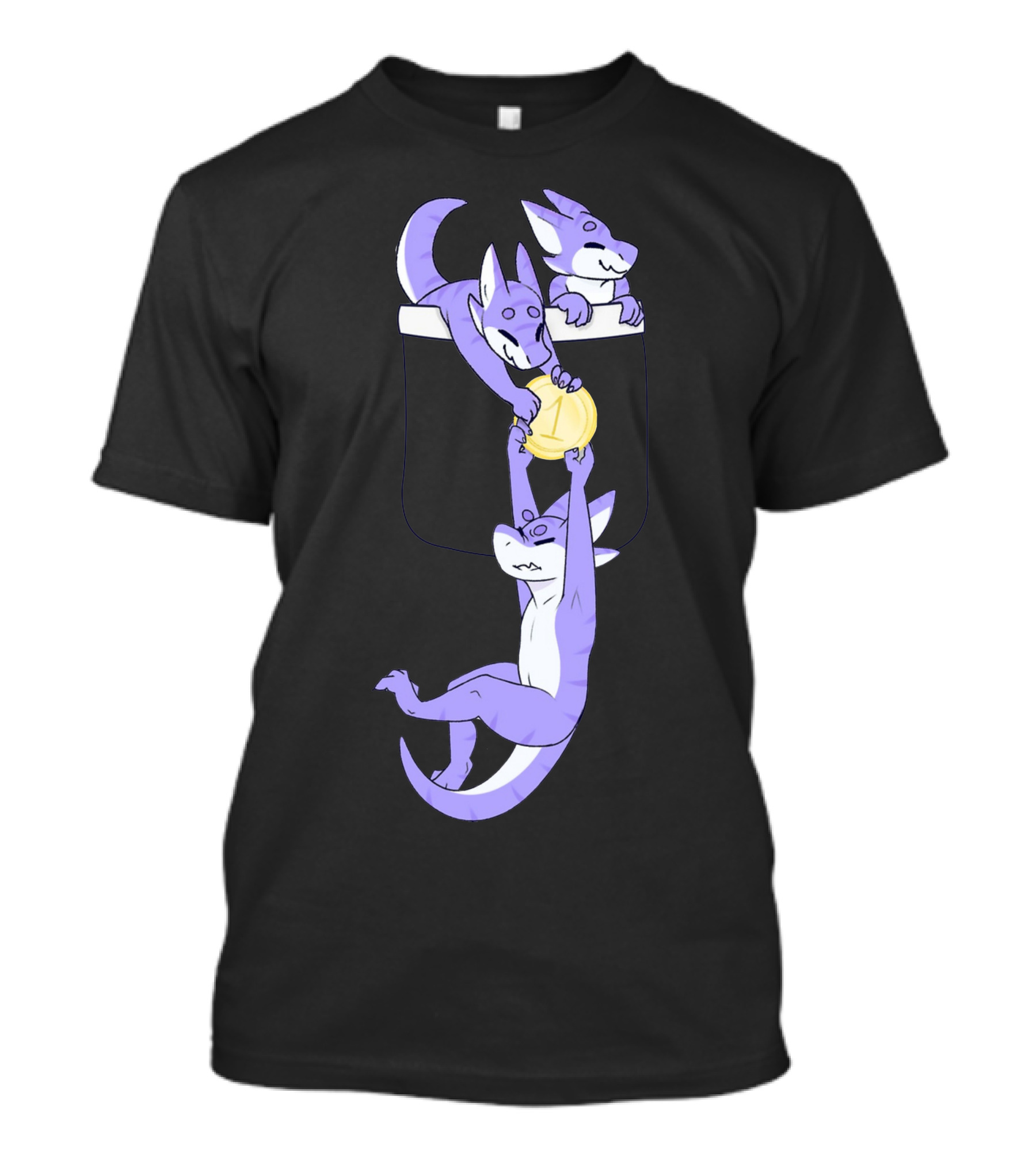 Wizard Pocket Purple Lizard Trio Hanging From Pocket With Gold Sphere T-Shirt