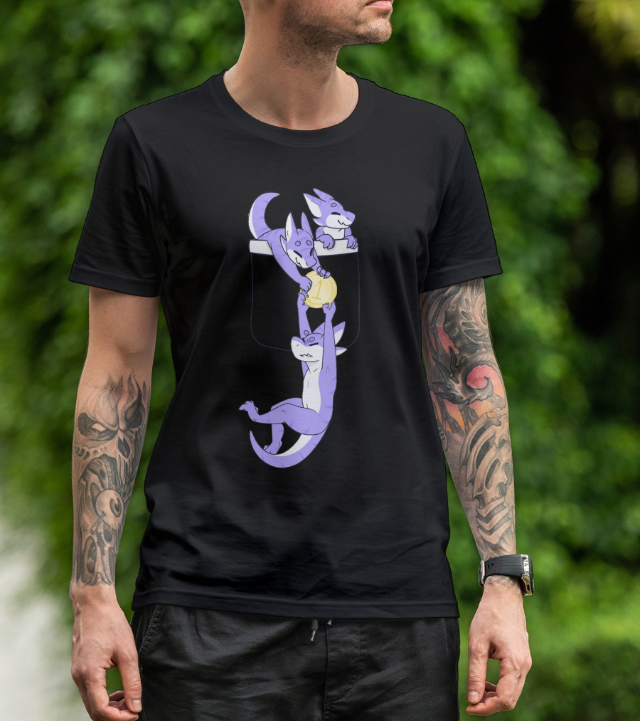 Wizard Pocket Purple Lizard Trio Hanging From Pocket With Gold Sphere T-Shirt