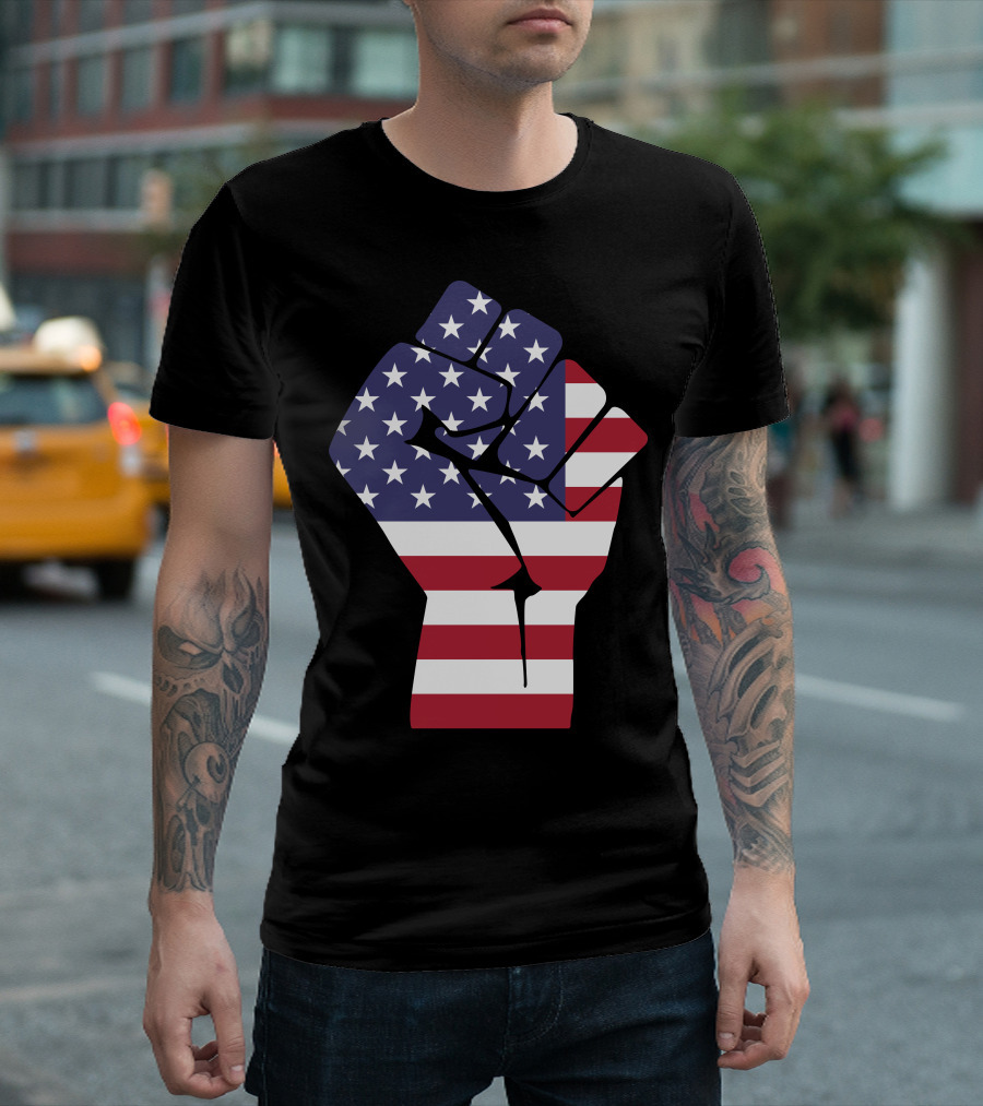 American Flag Raised Fist Power T-Shirt