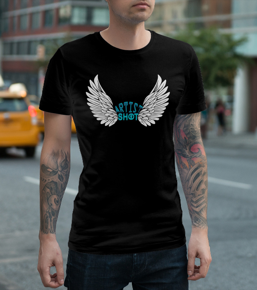 Artist Shot Wing Graphic White Wings Blue Text T-Shirt