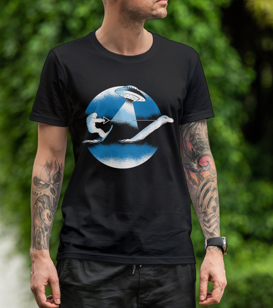 Bigfoot Water Skiing With Loch Ness Monster And UFO T-Shirt
