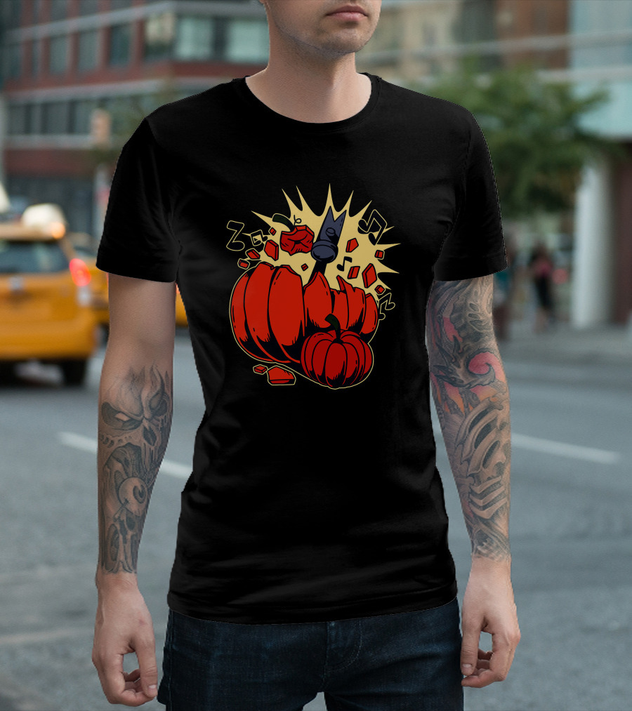 Breaking Pumpkin Smash with Musical Notes Explosion T-Shirt