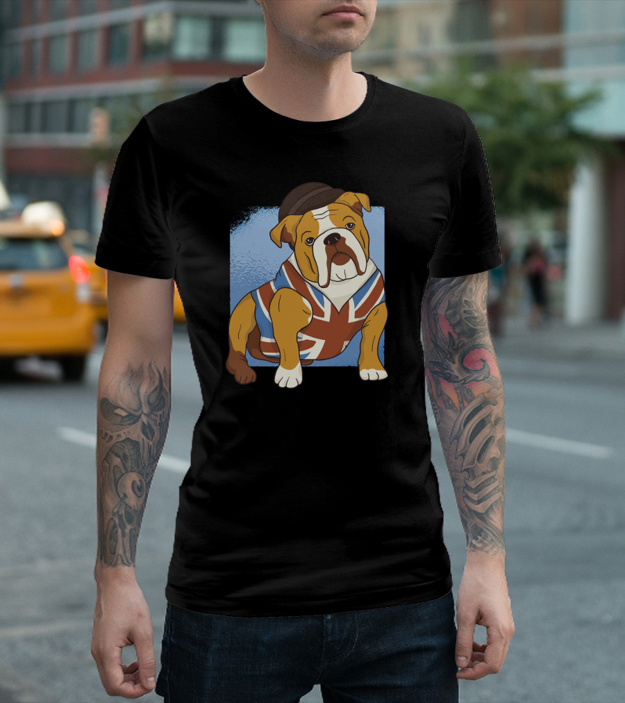 British Bulldog with Union Jack Sweater and Bowler Hat T-Shirt
