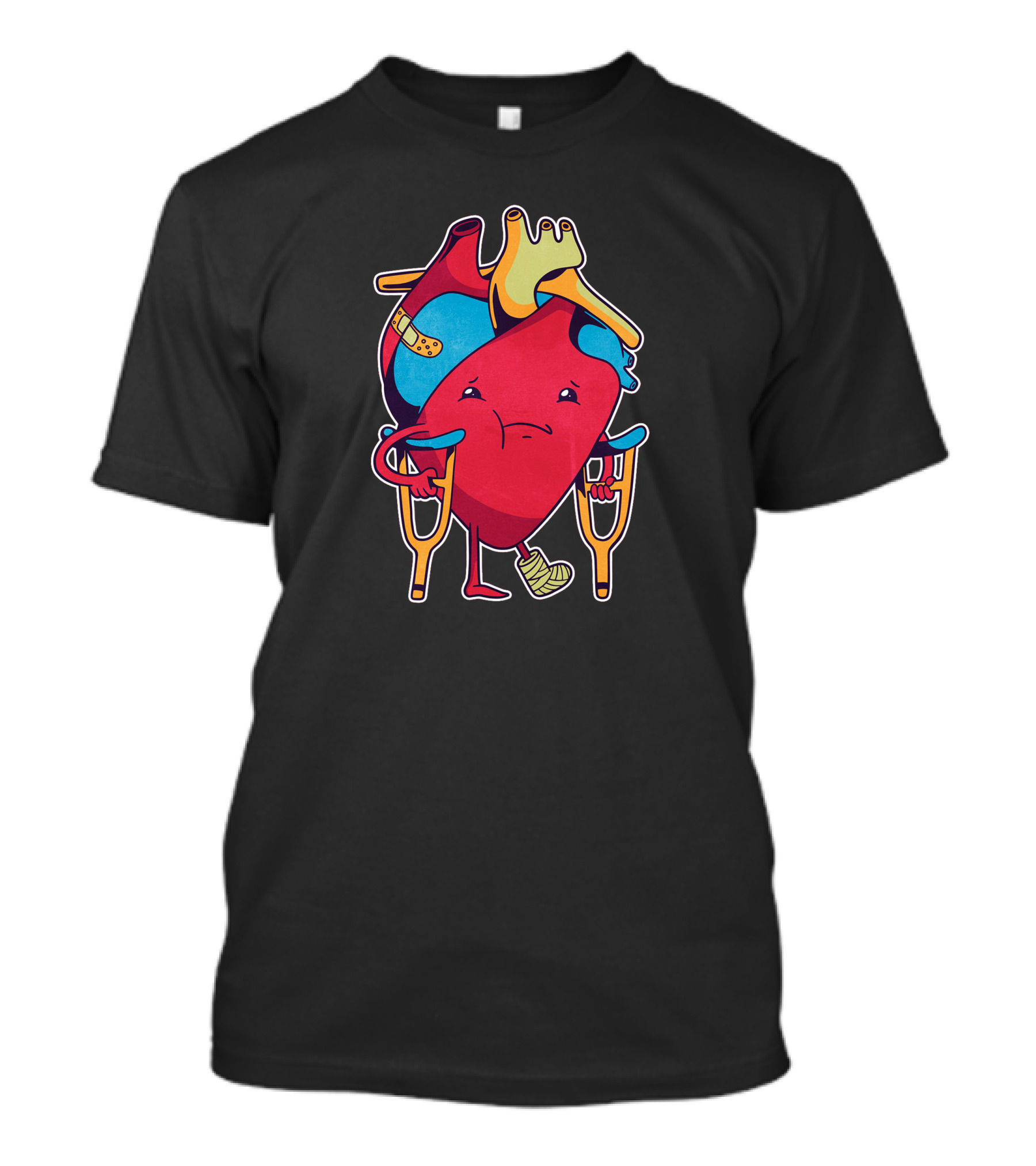 Broken Heart On Crutches With Bandaged Foot And Colorful Plasters T-Shirt
