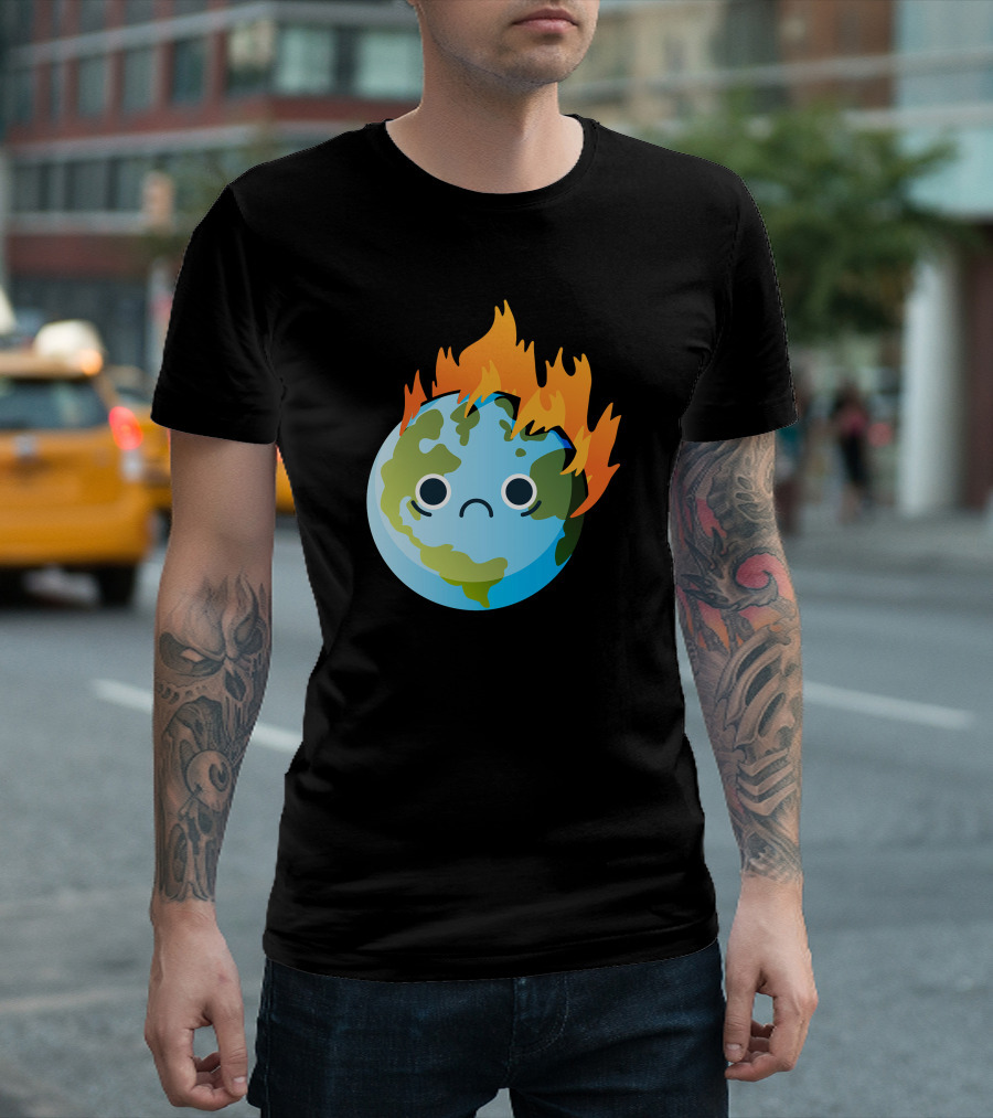 Sad Earth On Fire Iconic Hot Planet T-Shirt