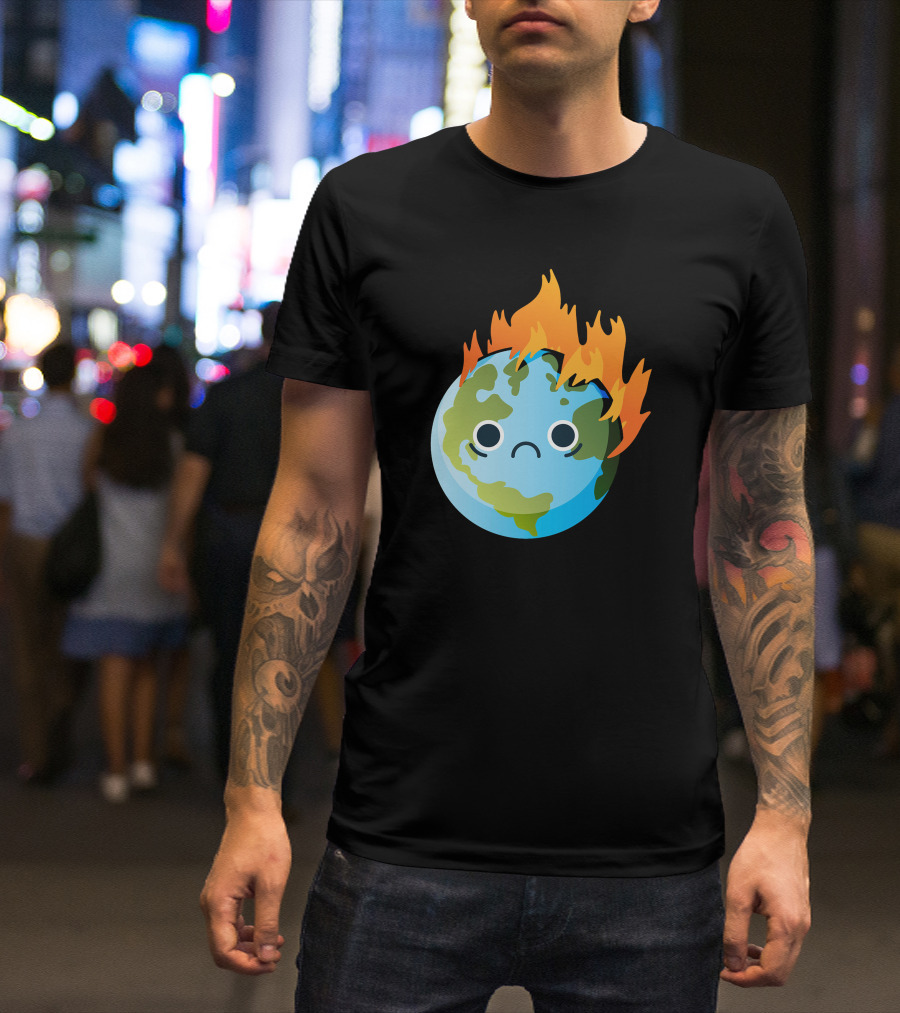 Sad Earth On Fire Iconic Hot Planet T-Shirt