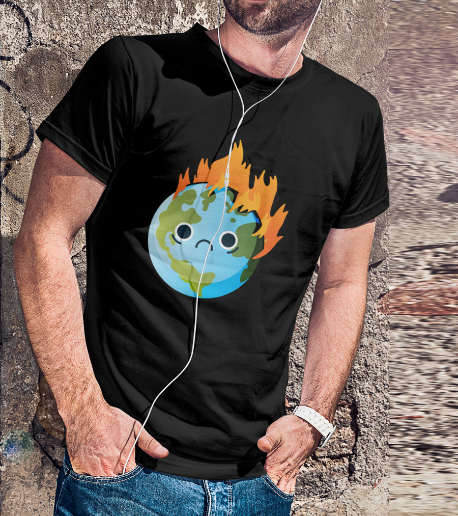Sad Earth On Fire Iconic Hot Planet T-Shirt
