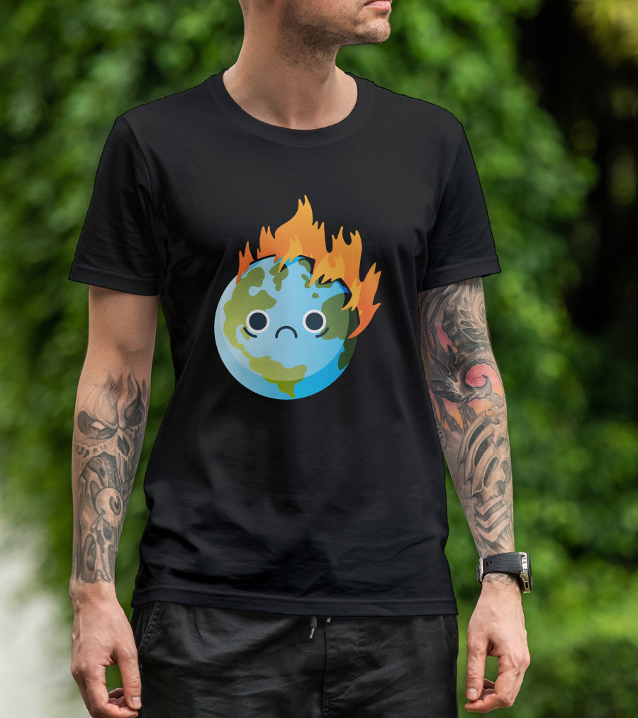 Sad Earth On Fire Iconic Hot Planet T-Shirt