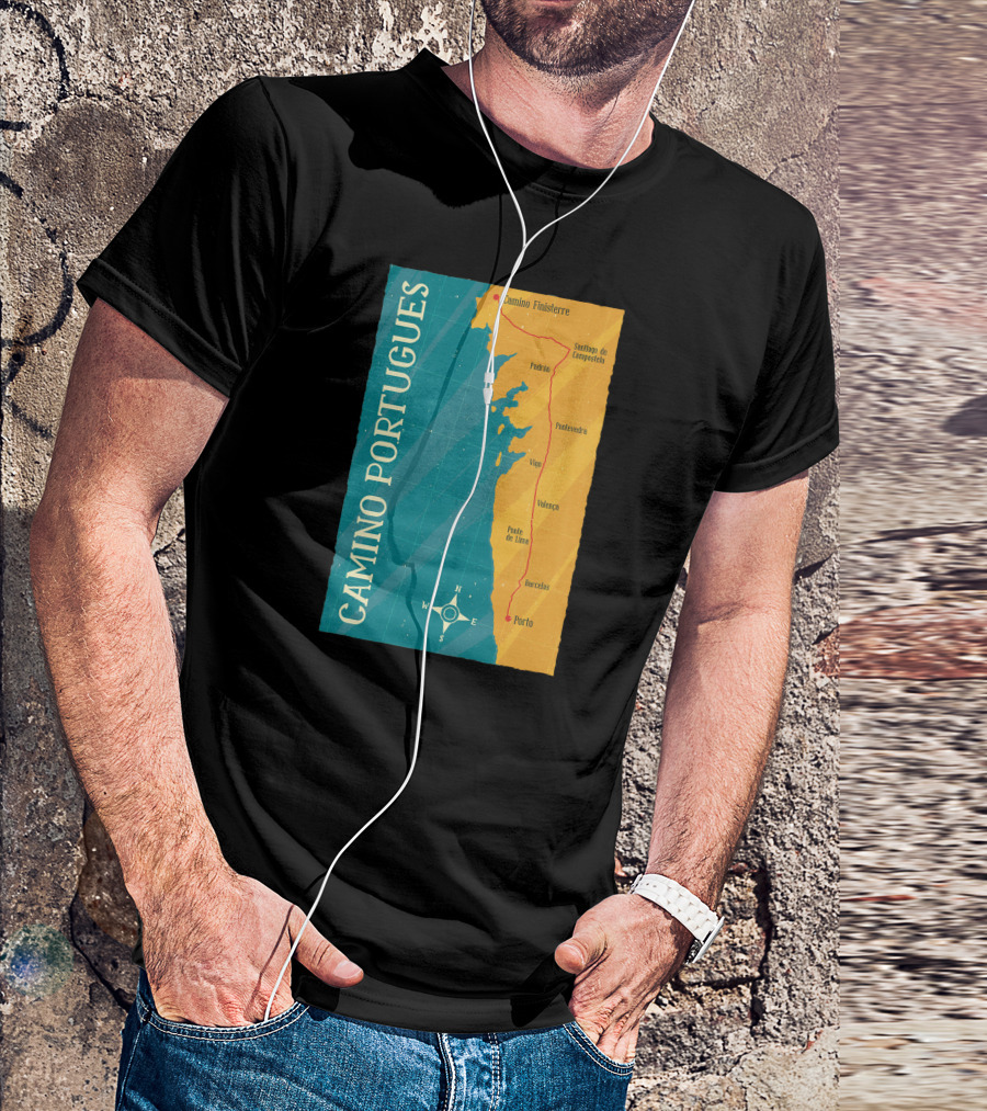 Camino Portugues Path Map Porto To Santiago De Compostela T-Shirt
