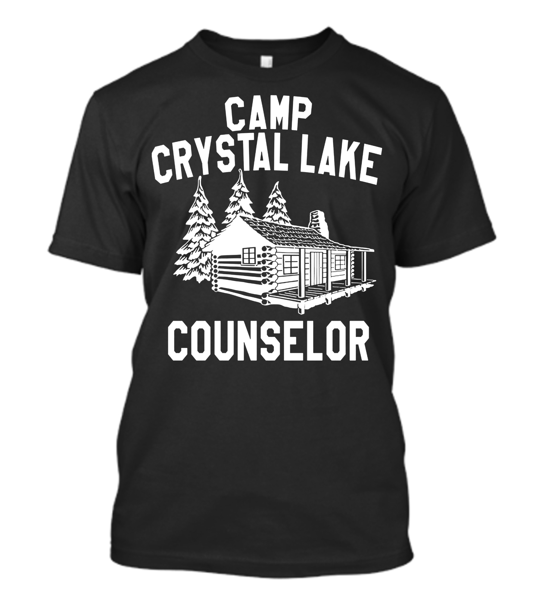 Camp Crystal Lake Counselor Log Cabin And Pine Trees T-Shirt