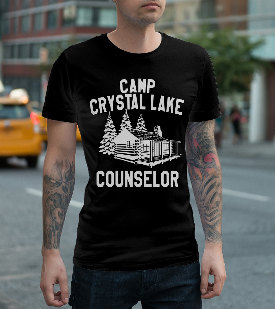 Camp Crystal Lake Counselor Log Cabin And Pine Trees T-Shirt