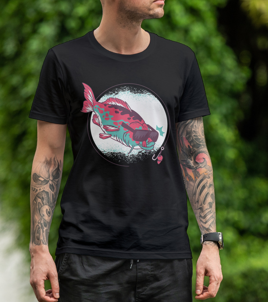 Carp With Sunglasses And Fishing Lure In Bold Colors T-Shirt