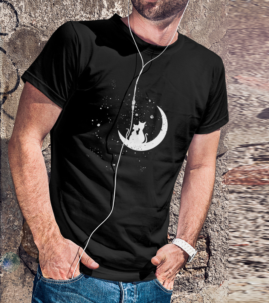 Cat Moon Love Silhouette On Starry Sky T-Shirt