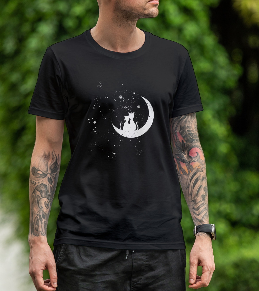 Cat Moon Love Silhouette On Starry Sky T-Shirt