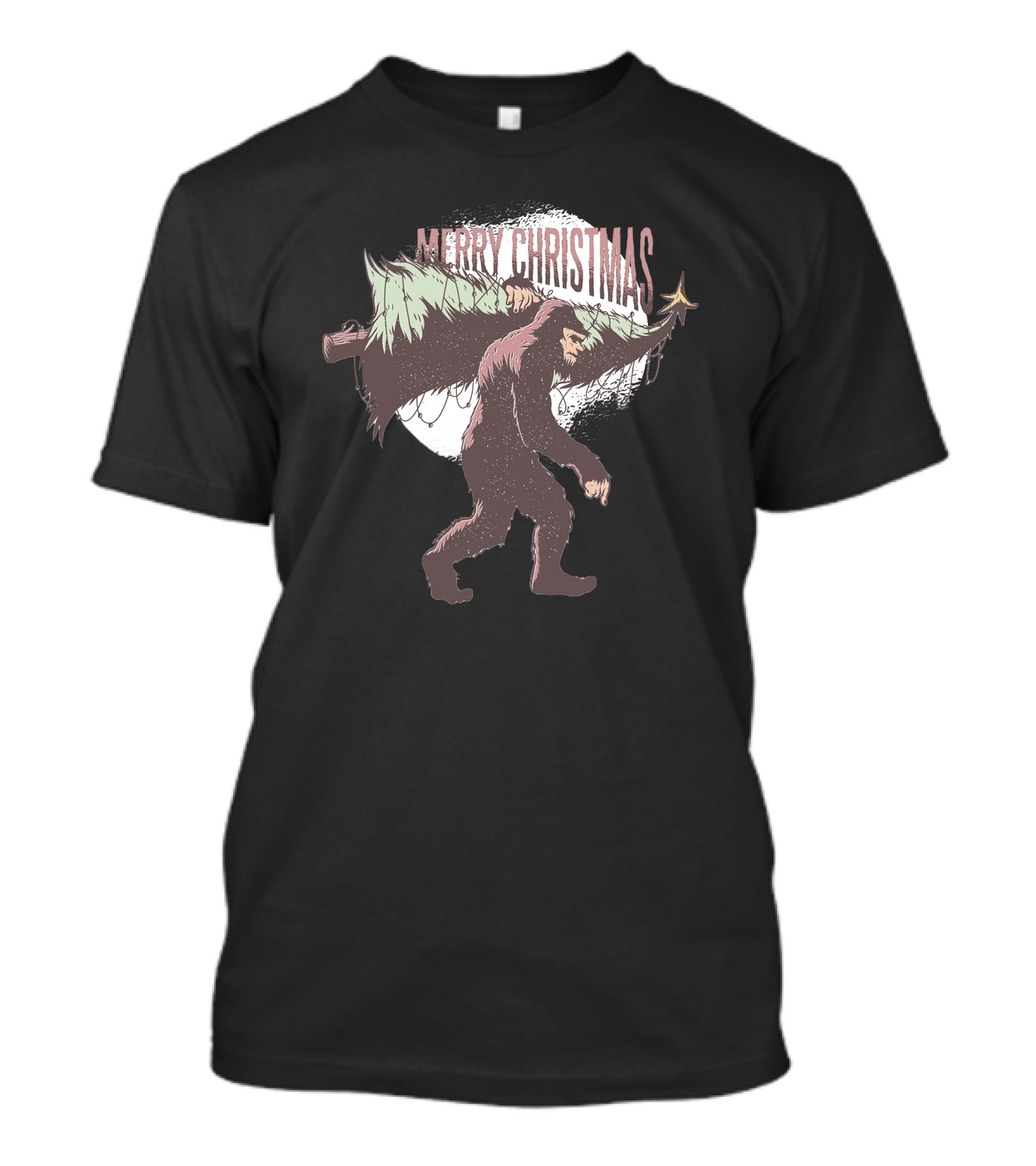 Merry Christmas Bigfoot Carrying Tree T-Shirt