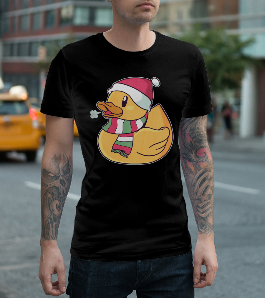 Christmas Duck Santa Hat and Scarf T-Shirt
