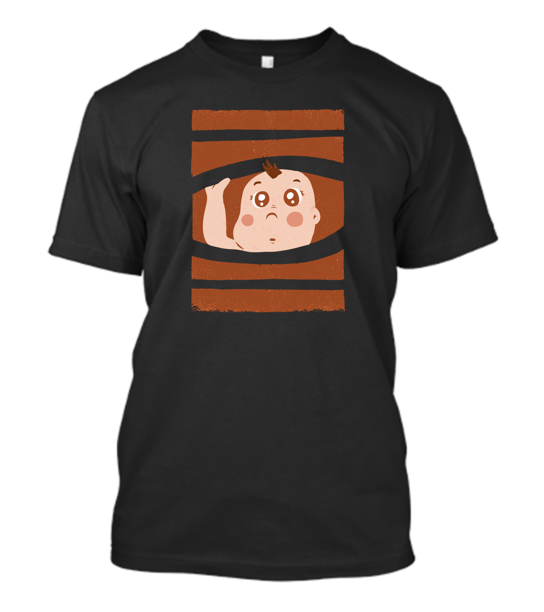 Curious Baby Peeking Through Wooden Slats With Wide-Eyed Wonder T-Shirt