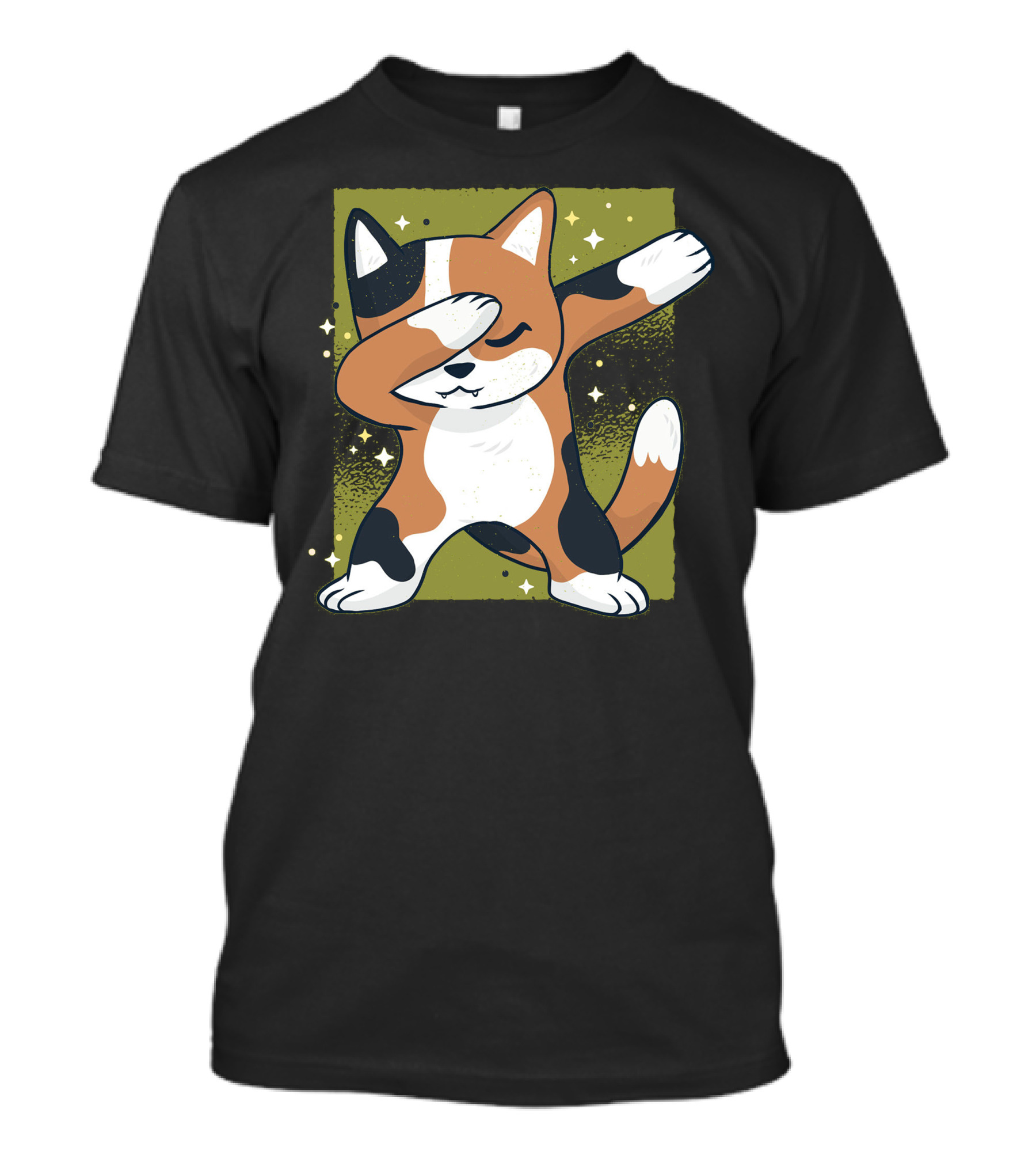 Cute Cat Dab Calico Dance Sparkle Scene T-Shirt