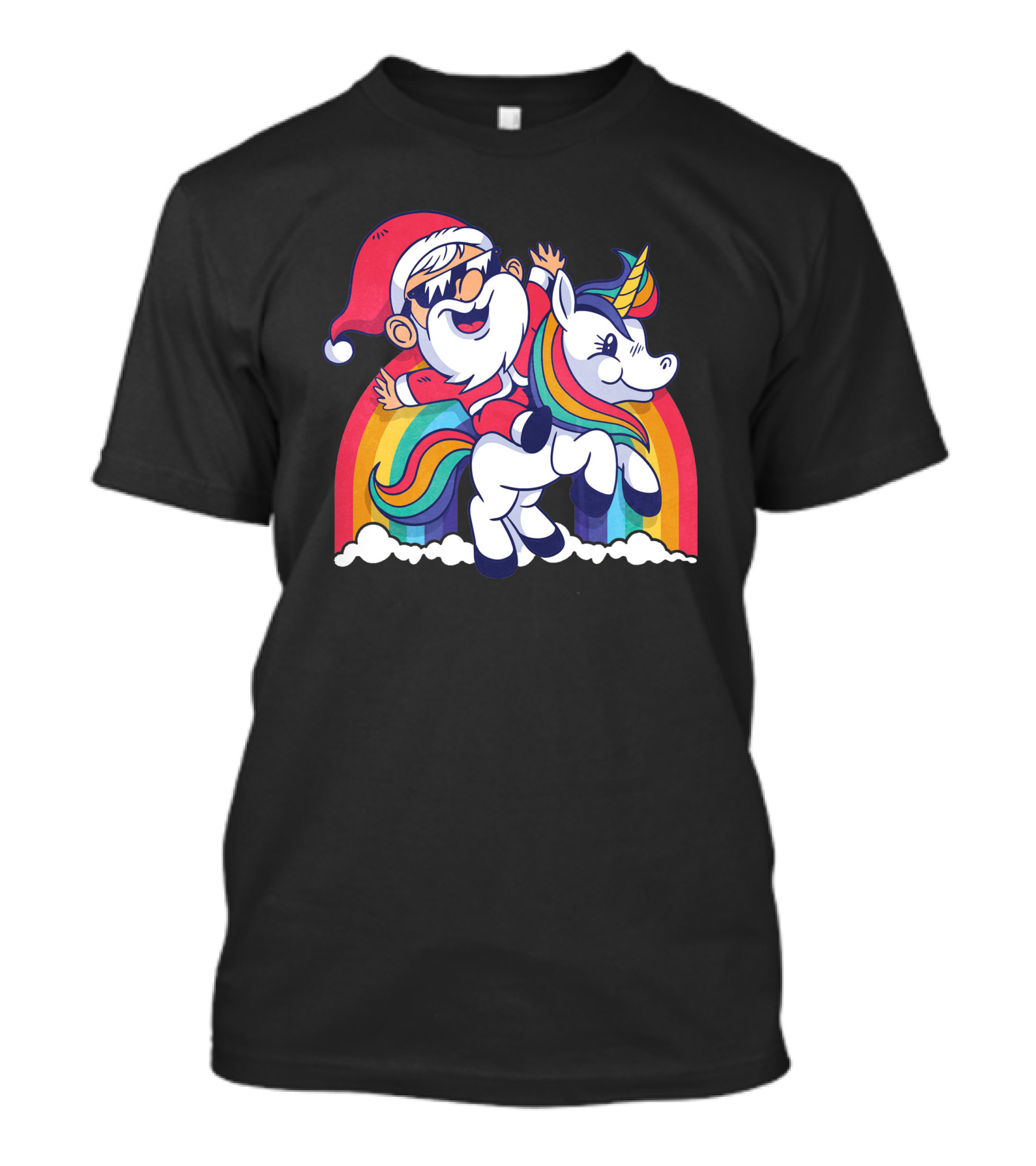 Cute Santa Unicorn Rainbow Adventure T-Shirt