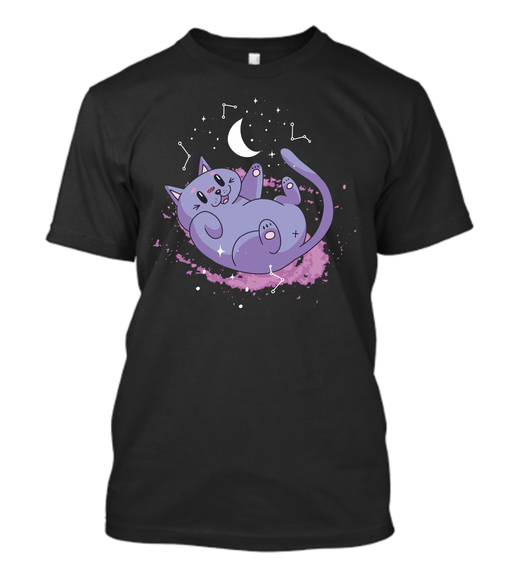 Cute Space Cat With Constellations And Moon T-Shirt