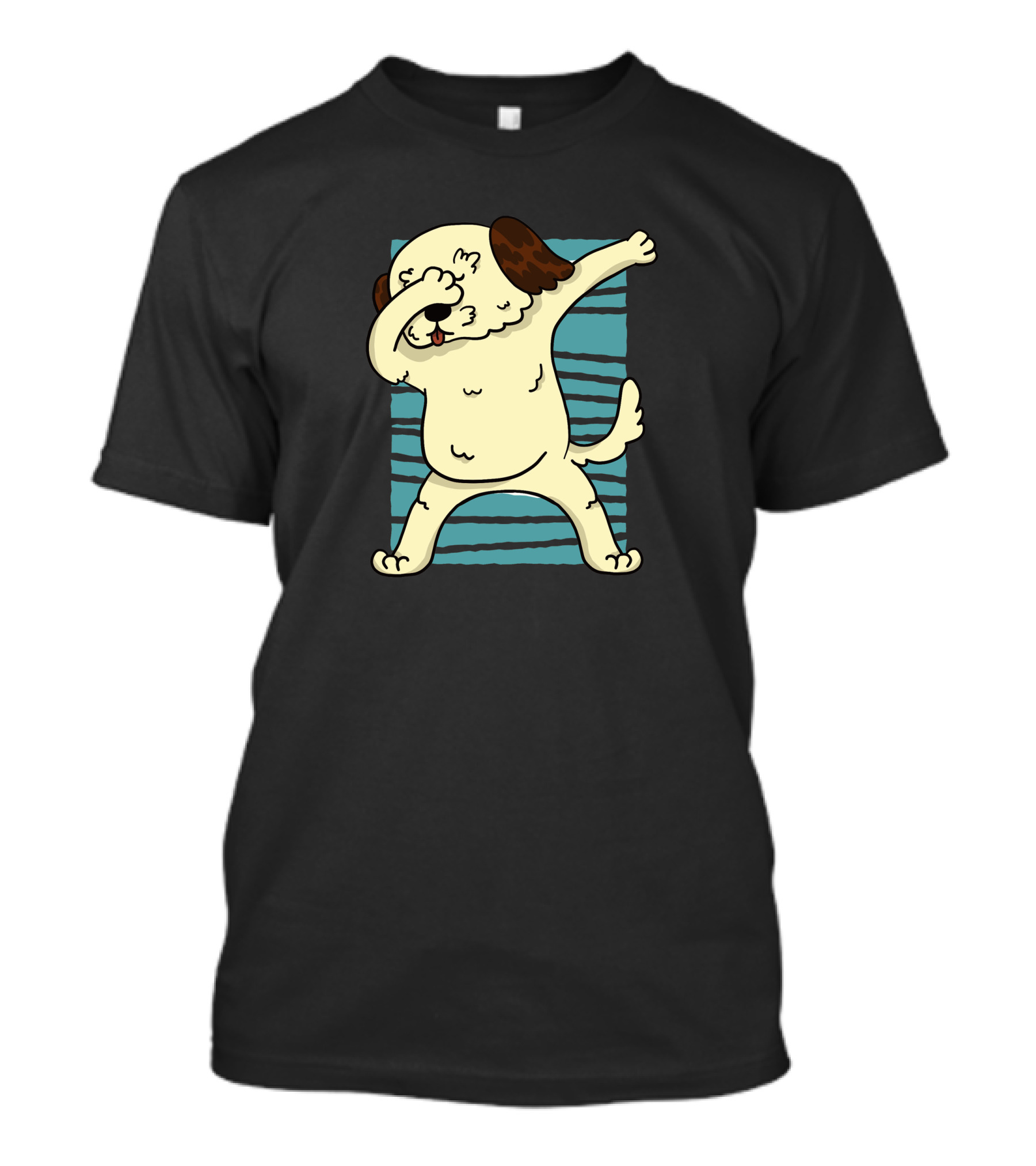 Dabbing Morkie Dog On Blue Stripes T-Shirt
