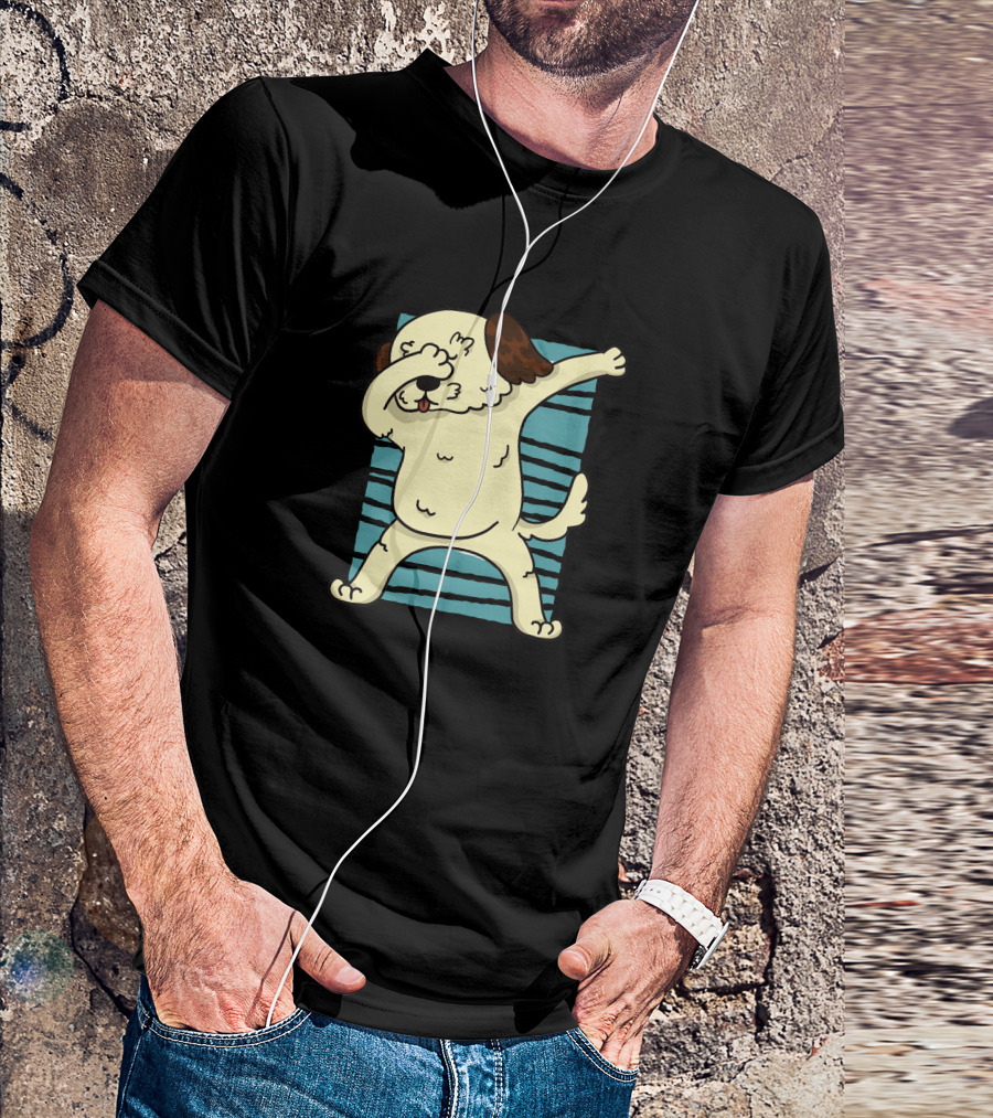 Dabbing Morkie Dog On Blue Stripes T-Shirt