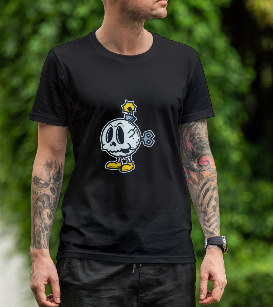 Death Bomb Skeleton Cartoon With Yellow Shoes And Key Wind-Up Toy T-Shirt
