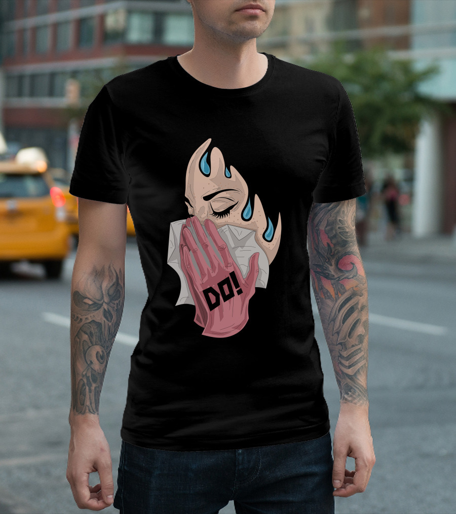 Do Gloved Hand and Abstract Face with Water Droplets T-Shirt