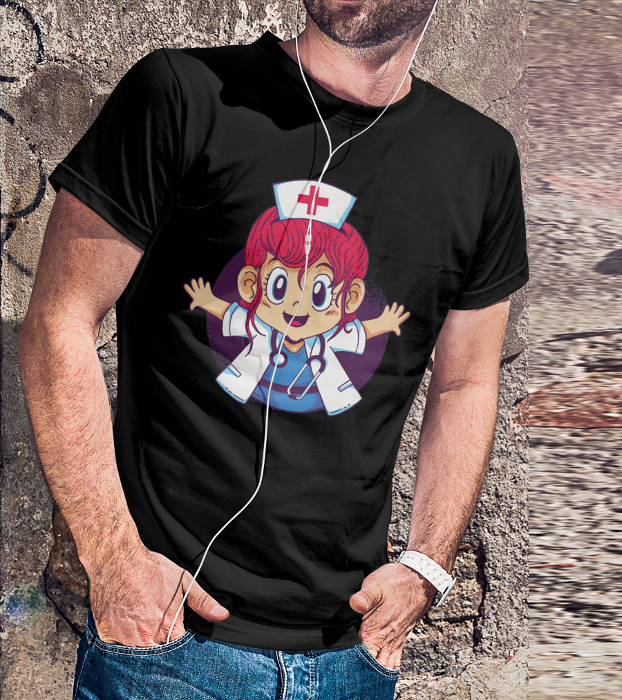 Doctor Girl Nurse Outfit Stethoscope Red Hair Anime T-Shirt