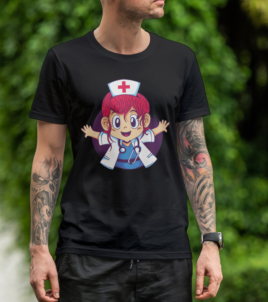 Doctor Girl Nurse Outfit Stethoscope Red Hair Anime T-Shirt