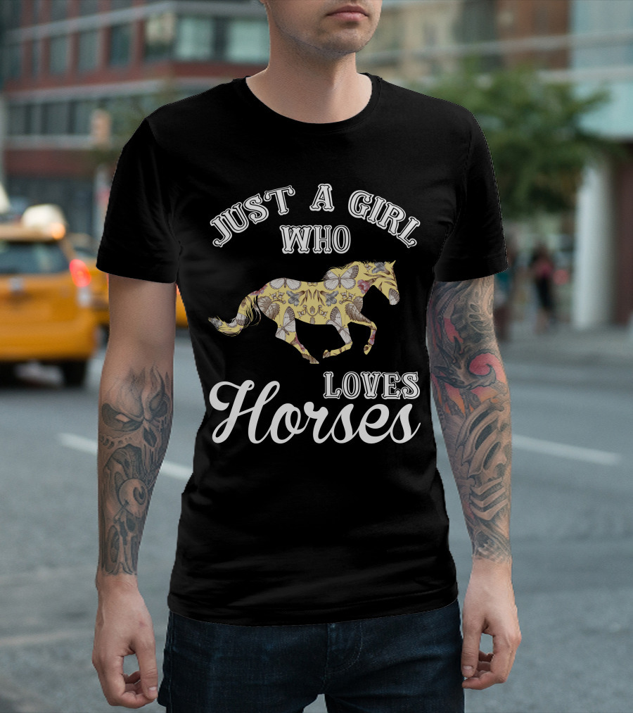 Just A Girl Who Loves Horses Butterfly Floral T-Shirt