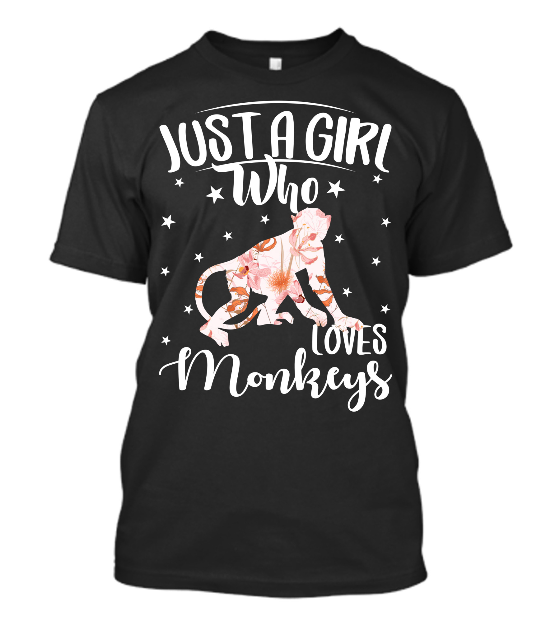 Just A Girl Who Loves Monkeys Floral Stars Dark T-Shirt