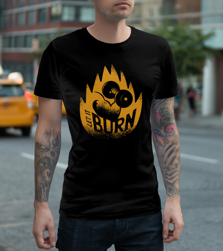Let It Burn Fitness Dumbbell Flame Heart T-Shirt