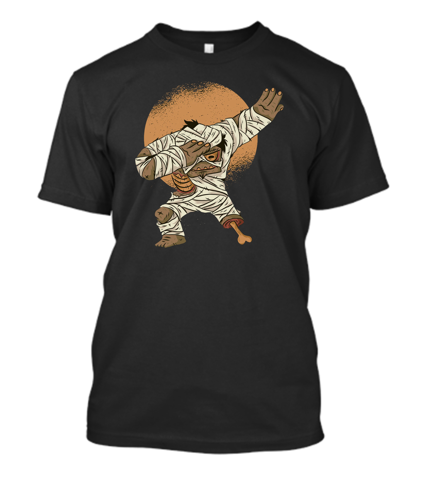 Mummy Dab Wrapped Bandages Bone Limb Dance Pose Halloween Moon Background T-Shirt
