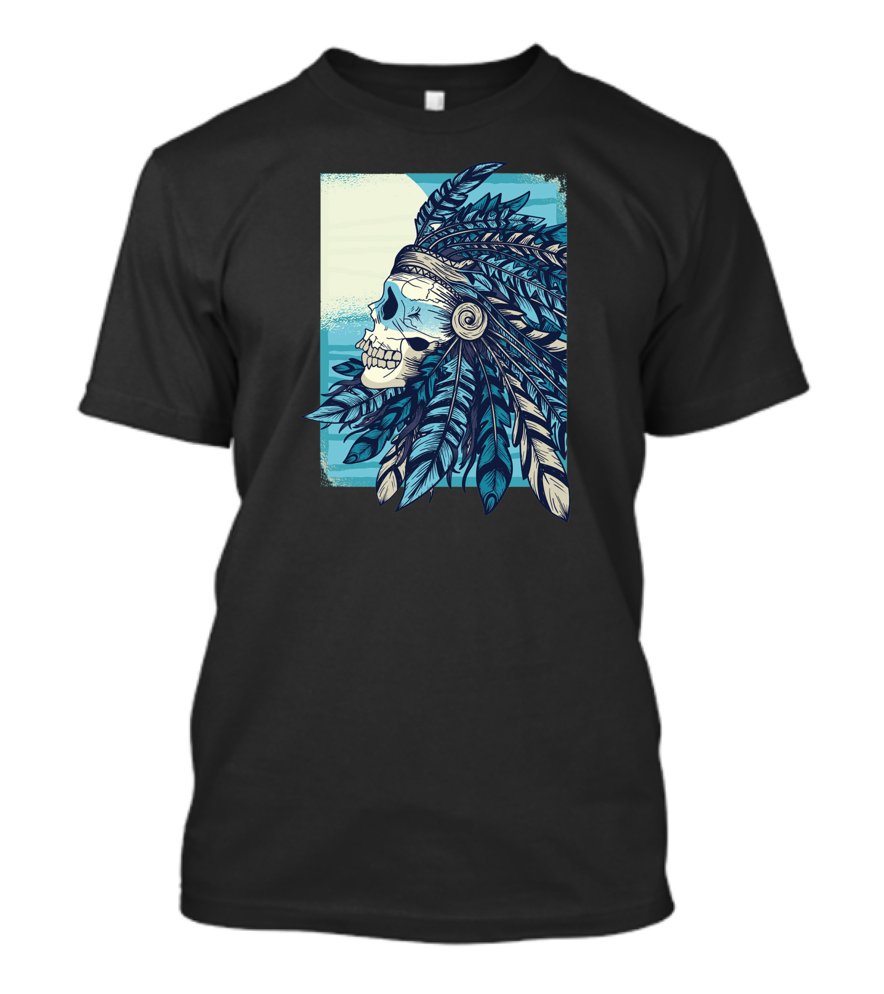 Native Skull Feather Headdress Blue T-Shirt