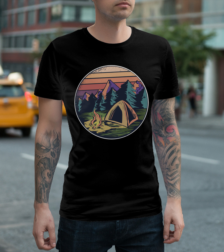 Sunset Camping Adventure in Mountain Wilderness T-Shirt