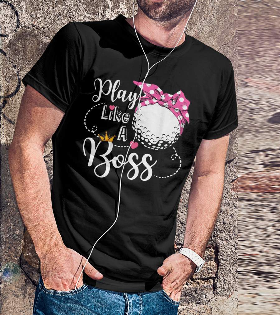 Play Like A Boss Golf Pink Bow Crown Hearts T-Shirt