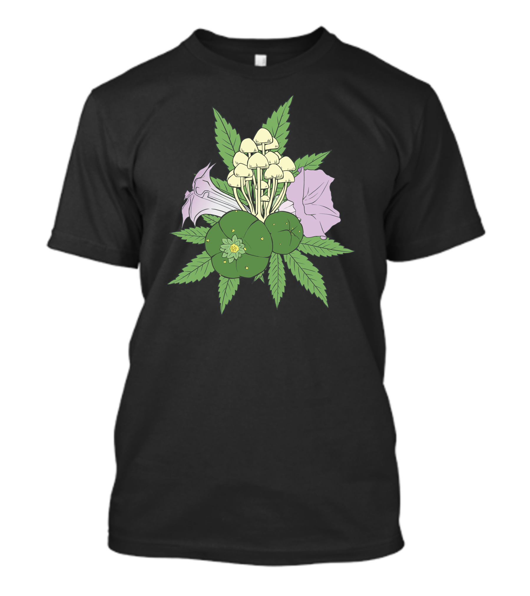 Psychoactive Plants Botanical Compilation Magic Mushrooms Cannabis Datura Peyote T-Shirt