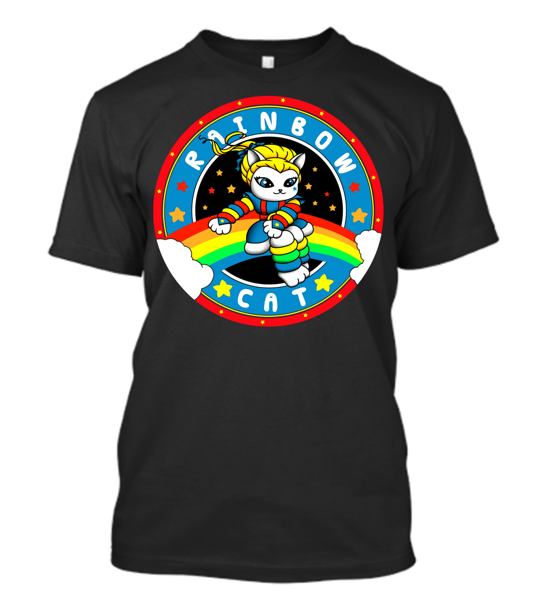 RAINBOW CAT STAR JUMP WITH COLORFUL RAINBOW AND STARS T-Shirt