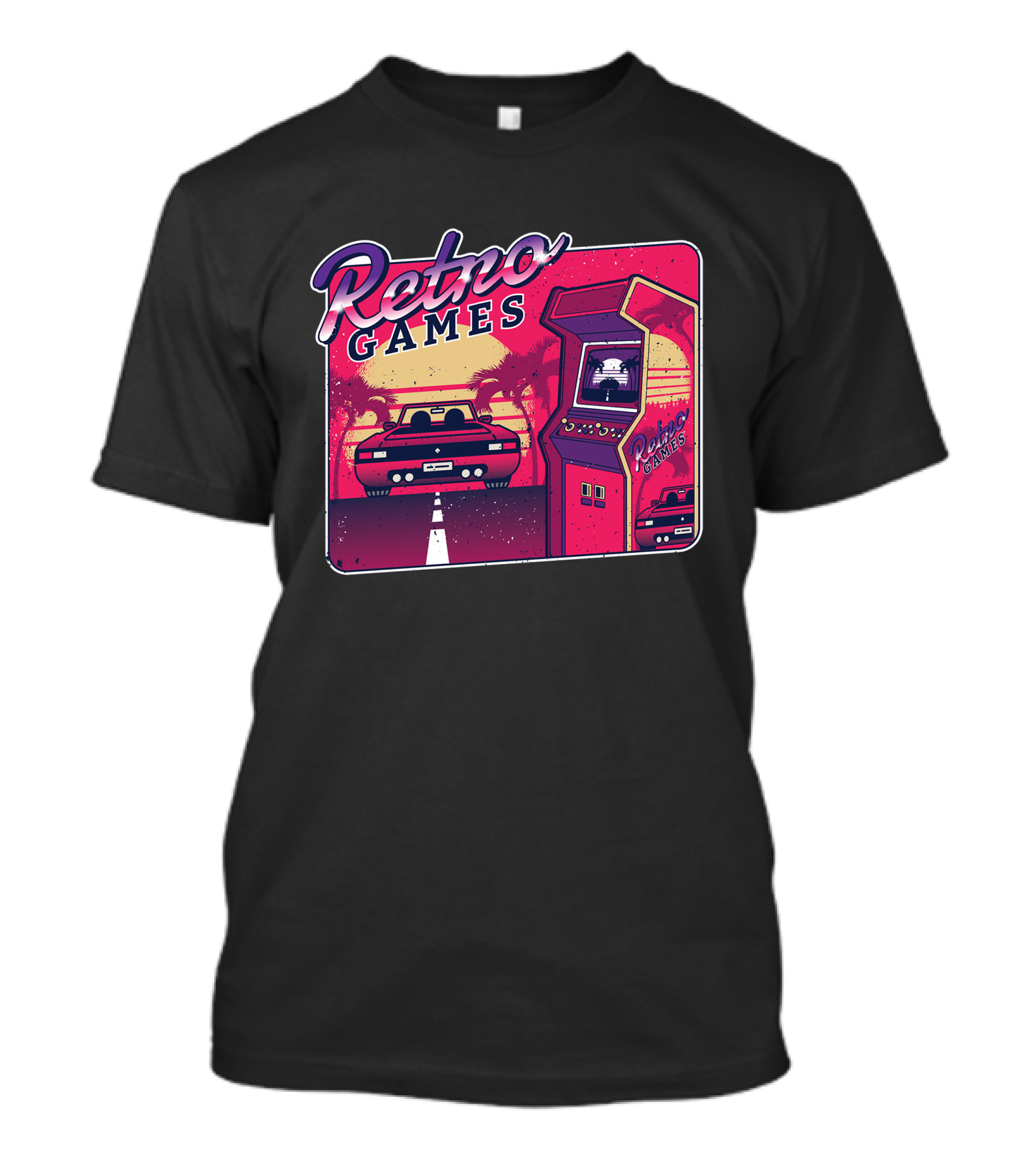 Retro Games Arcade Neon Drive Sunset T-Shirt