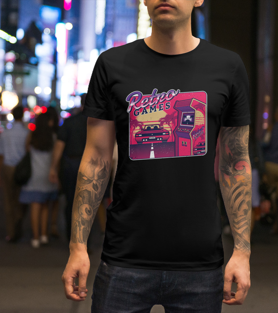 Retro Games Arcade Neon Drive Sunset T-Shirt