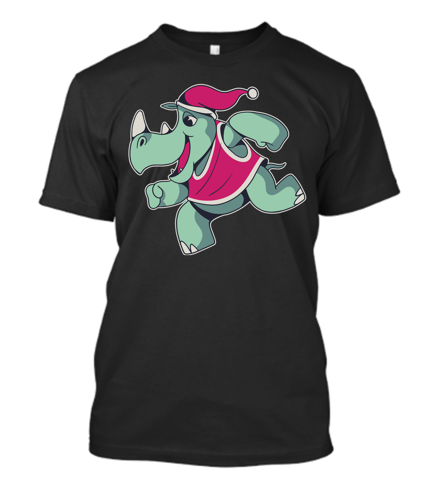 Santa Hat Running Rhino T-Shirt