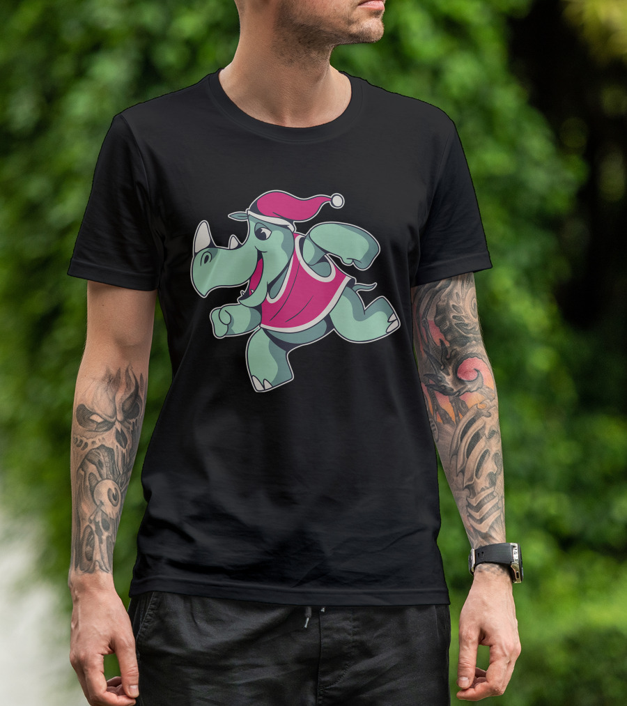 Santa Hat Running Rhino T-Shirt
